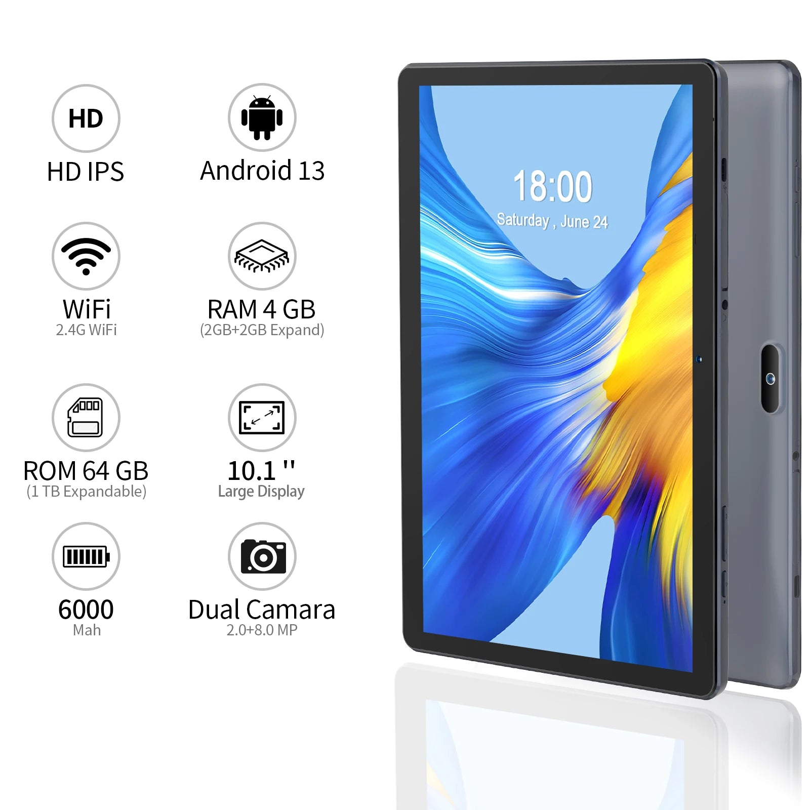 PRITOM M10 10.1 Inch Android Tablet PC 64GB ROM Quad-core HD IPS Screen WiFi GPS.