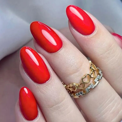 120pcs/box Red White Glossy Acrylic Medium Almond False Nails Solid Color Press-On Nails 12 Sizes Almond Artificial Fake Nails.