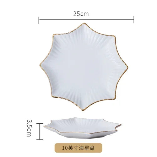 European Golden edged ceramic plate creative home serving plate special-shaped ceramic cutlery dinner plates fruit snack plates