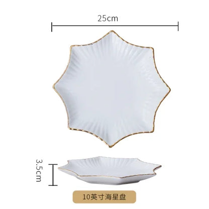 European Golden edged ceramic plate creative home serving plate special-shaped ceramic cutlery dinner plates fruit snack plates