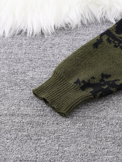 New Popular Autumn and Winter Abstract Eye Jacquard Pattern Pullover Sweater Casual Round Neck Knitted Men's Pullover.