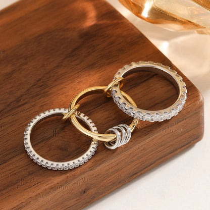 A Niche Two-Color Four-Ring Copper Jewelry Ring, Hypoallergenic, Ins Style, Stacking Artifact, Suitable For Young Women.