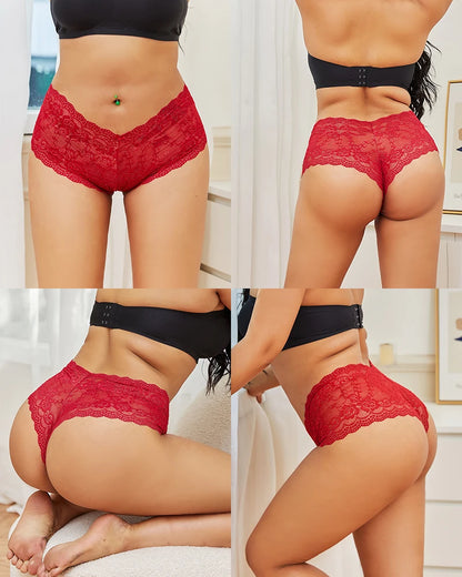 8Pcs/Set Sexy Lace Floral Boyshorts Underwear for Women Sexy Hollow Out Solid Panties Female Low-Waist Breathable Girls Lingerie.