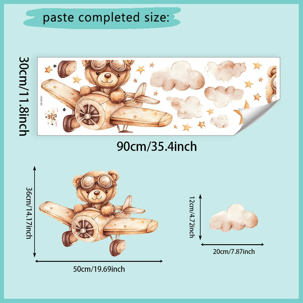 Cute Bear Moon Star Wall Stickers for Kids Rooms Girls Boys Baby Room Decoration Kawaii Cartoon Animal Nursery Wallpaper Vinyl