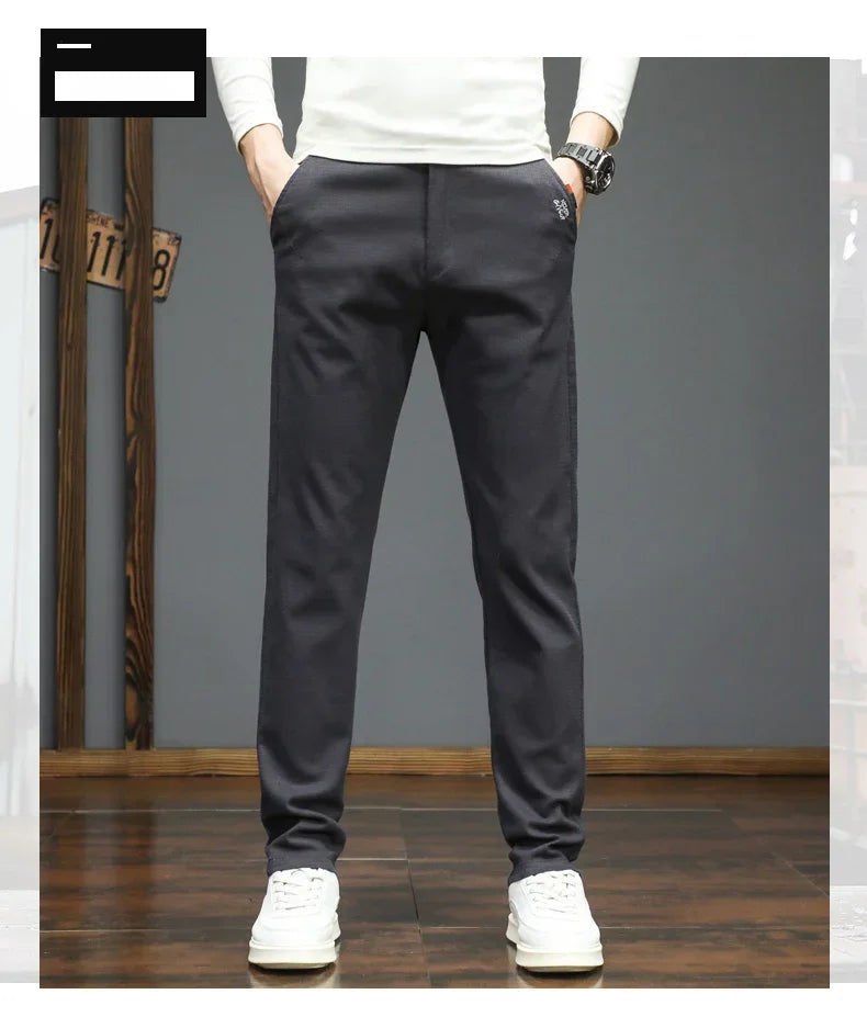 Autumn Winter New Men's Casual Pants Korean Fashion Stretch Straight Slim Fit Trousers High Quality Sweatpants Solid Color Male.