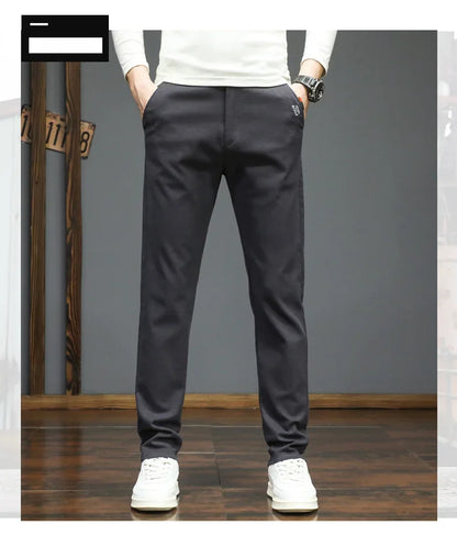 Autumn Winter New Men's Casual Pants Korean Fashion Stretch Straight Slim Fit Trousers High Quality Sweatpants Solid Color Male.
