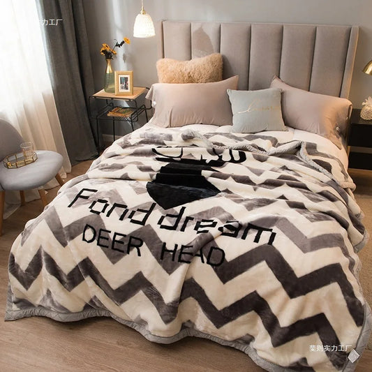 Thiened Double-layer Raschel Blanket Warm Coral Fce Wedding Blanket Single Double Bed Autumn Winter Warmth Cover Blanket.