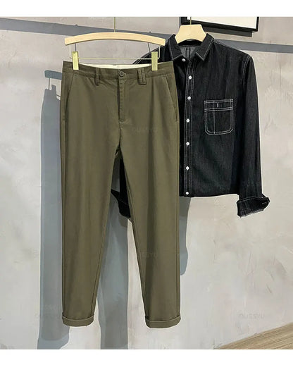 97%Cotton Autumn Winter Casual Pants Men Business Fashion Classic Solid Color Stretch Straigh Grey Khaki Brand Trousers Male 38.