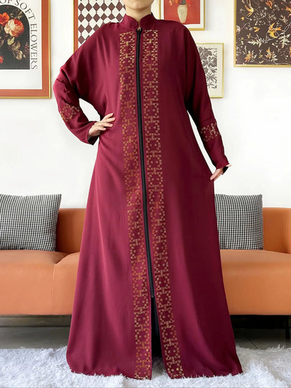 2024 Muslim Ramadan Tranditional Turtleneck Long Sleeve Dress Women Cardigan Open Abaya Dubai Caftan Islamic Kimono Clothes.