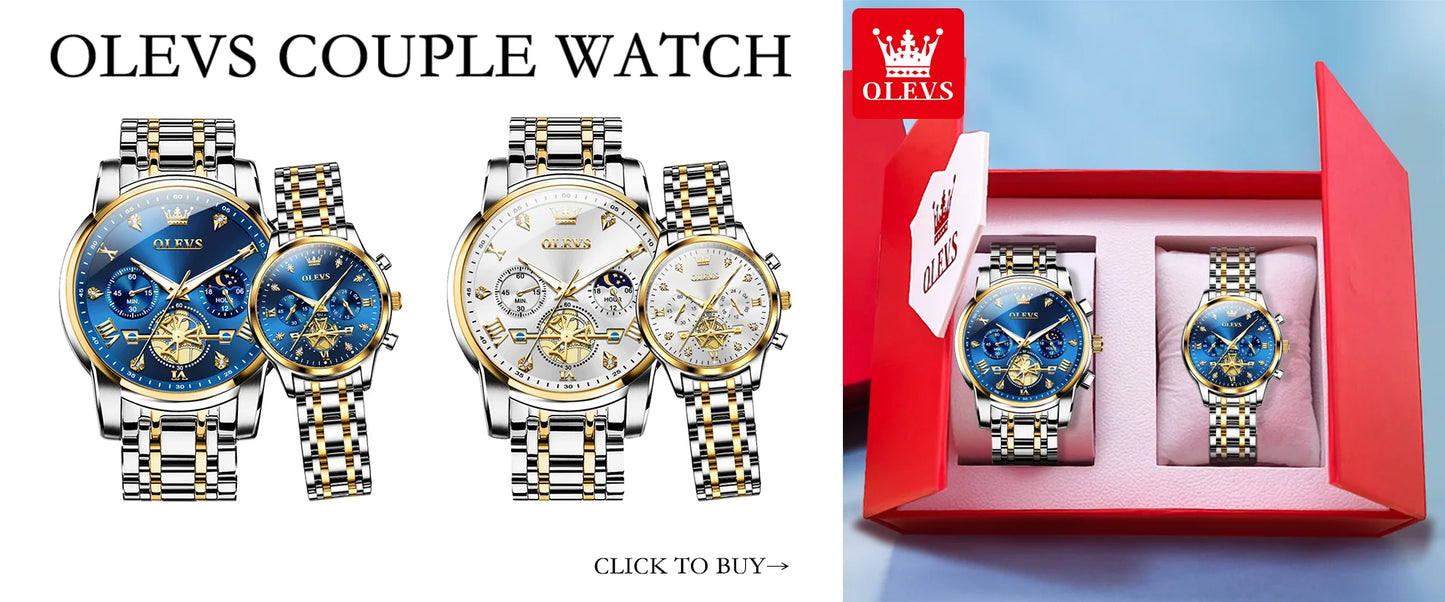 OLEVS Men's Watches Classic Multifunctional Fltwheel Chronograph Original Quartz Wristwatch Moon Phase 24 Hour Waterproof reloj.