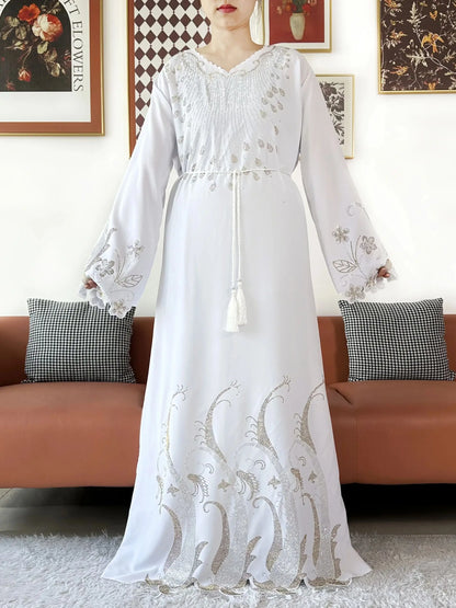 2025Fashion Dubai Diamond Muslim Women Modest Dress Elegant Arabic Femme Hijab Long Sleeve Chiffon Abaya Islamic Turkey Clothing.