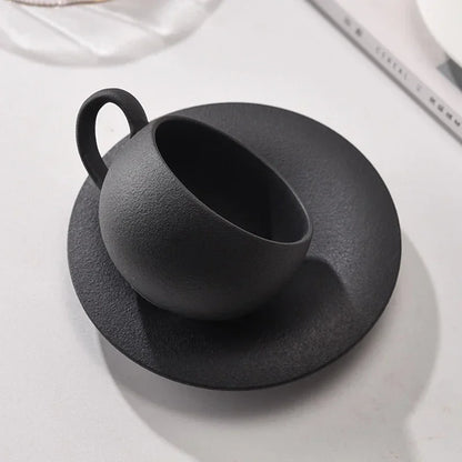 110/280ml Japanese-style Ceramic Mug Black White Fired Stone Coffee Cup and Saucer Set Breakfast Milk Coffee Cup Egg-shaped Mug.
