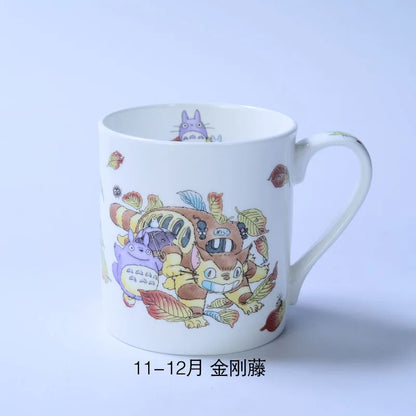 Bone China Dinner Plate Anime Cup and Saucer Set Coffee Mug Cute Cartoon Pattern Ceramic 9.5 Inch Dish Household Tableware Gift.