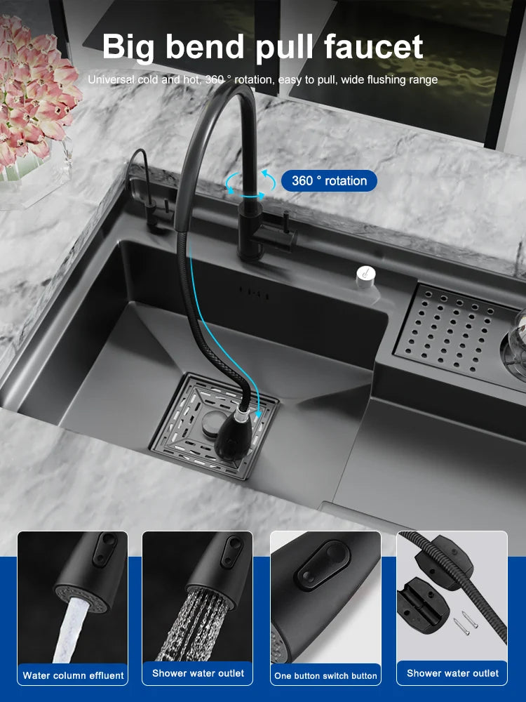 Neues abgestuftes Edelstahlspülbecken für die Küche, multifunktionale Tassenwaschbecken, Geschirrspülbecken, großes Einzelschlitz-Waschbecken