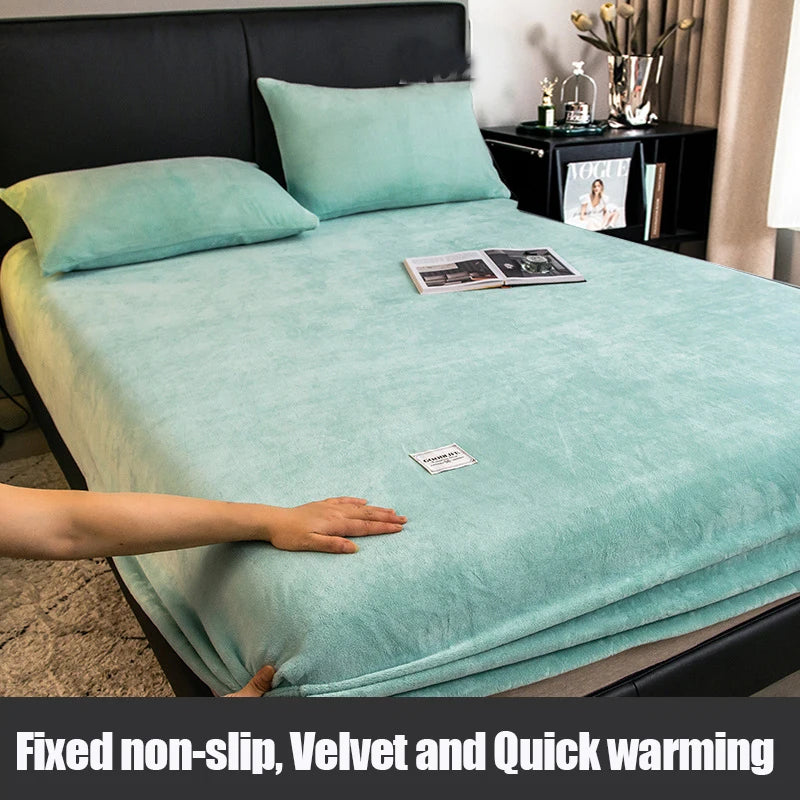 1pc Warm Winter Elastic Fitted Sheets Adjustable Flannel Velvet Mattress Cover Fluffy Fitted Bed Sheets for 200 Queen 180 size