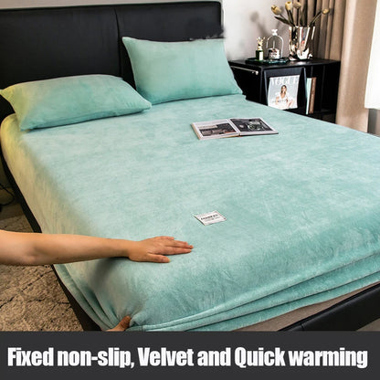 1pc Warm Winter Elastic Fitted Sheets Adjustable Flannel Velvet Mattress Cover Fluffy Fitted Bed Sheets for 200 Queen 180 size