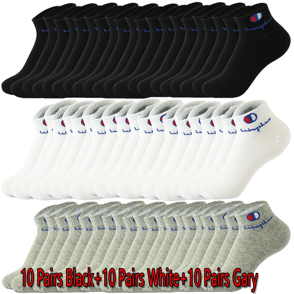 10/20/30 Pairs Socks Men Ankle Cotton Socks Brand Classic Fashion Black White Socks Breathable Mesh Athletic Short Socks Summer