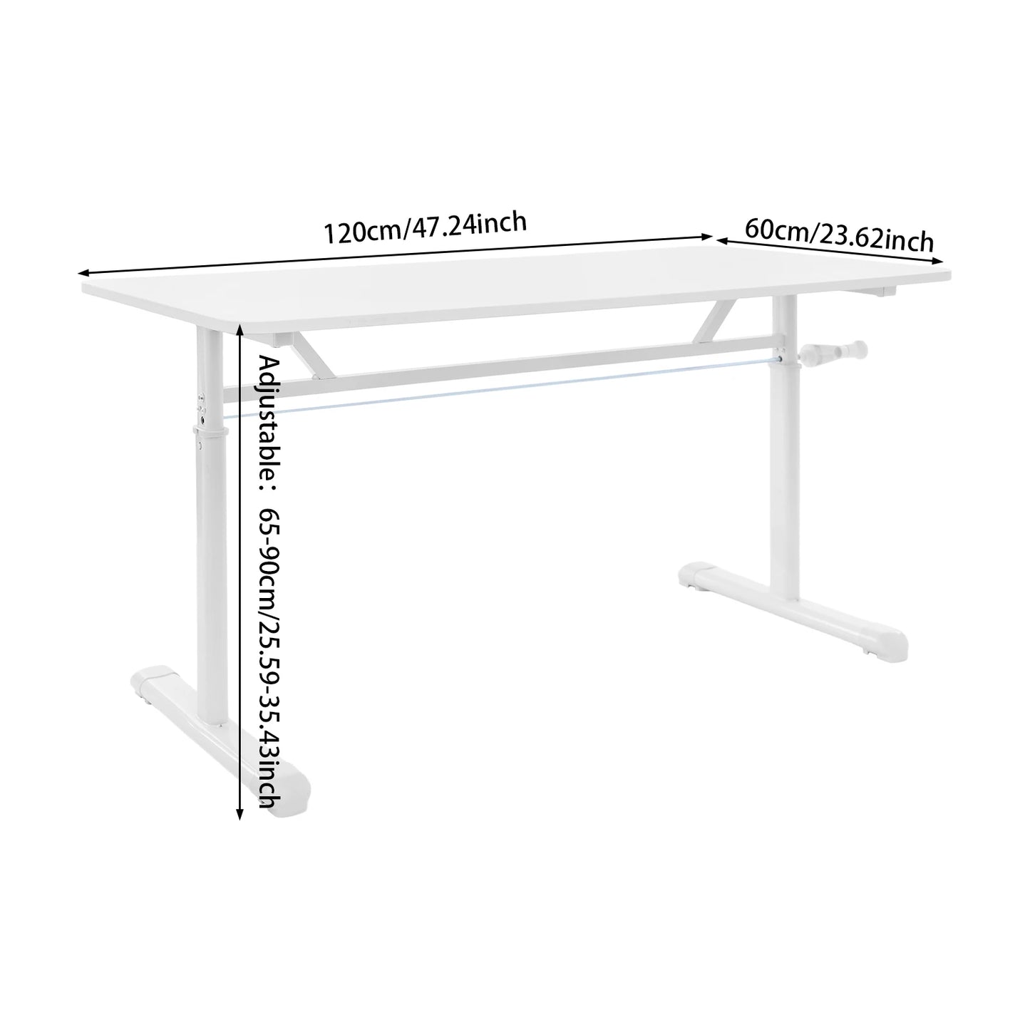 Höhenverstellbarer Schreibtisch, Heimbüro, Schreibtisch, manuell höhenverstellbarer Stehschreibtisch, weiß, 65–90 cm, höhenverstellbar