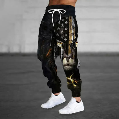 New Fashion Lion Pattern Printed Sweatpants Men's Loose Leisure Sports Pants Autumn And Winter Warm Pants Street Clothes For Men.