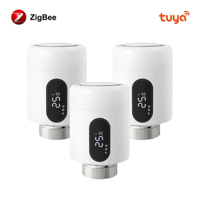 AVATTO 1~6PCS Tuya ZigBee TRV Thermostatic Valve,Smart Thermostat Radiator Actuator With Ambient Light,Alexa Google Home Alice