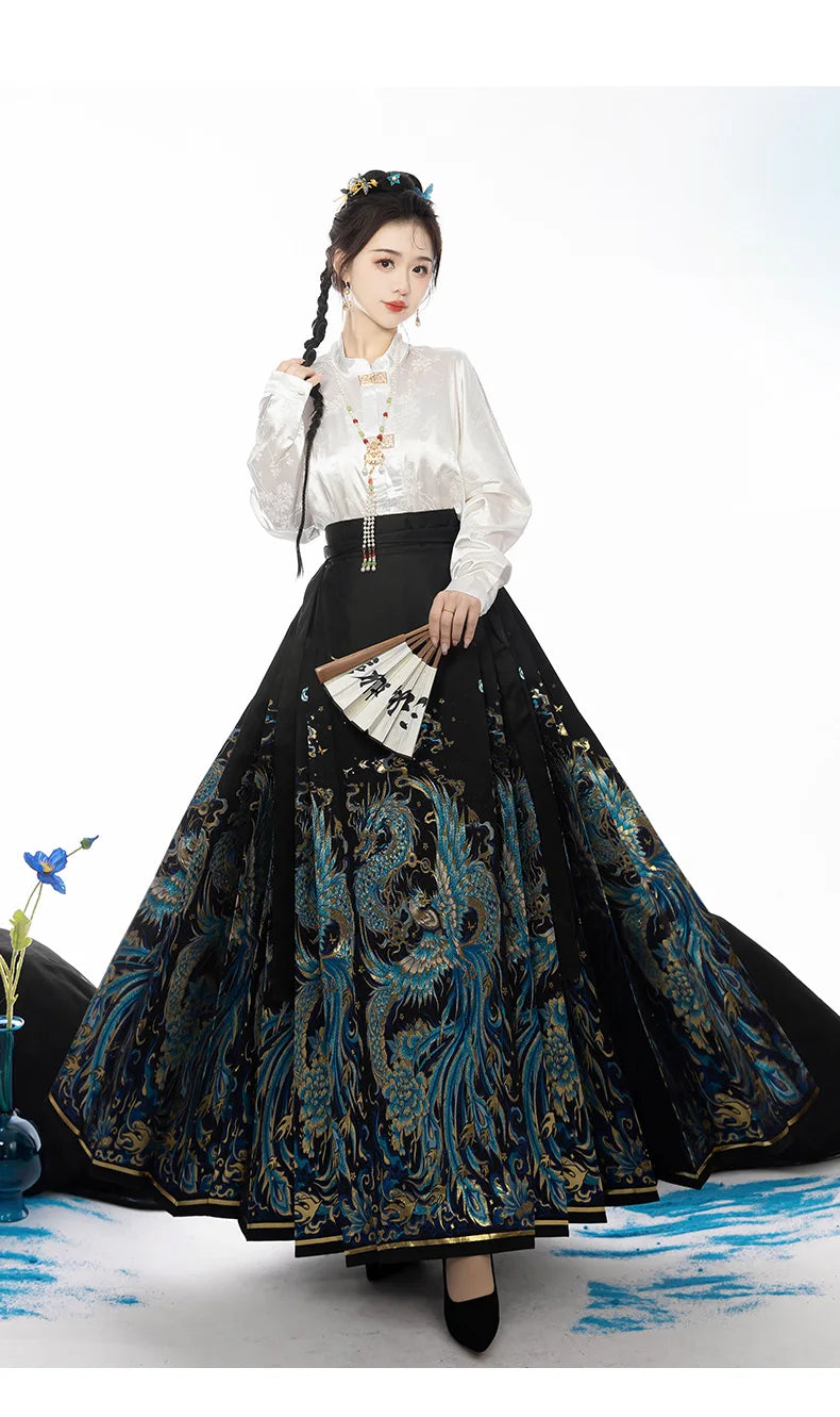 Original Dragon Phoenix Woven Gold Skirt Ma Mian Skirt Han Fu Makeup Hua Ming Ma Mian Skirt Women's Spring 2024 Chinese HANFU.