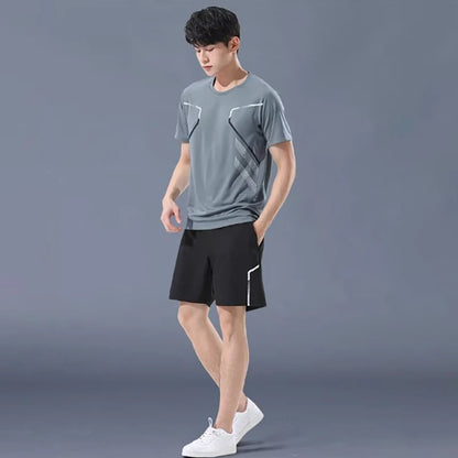 Plus Size Men's Quick-Drying Short-Sleeved Shorts Suit Sportswear Men's Leisure Sports Running Fitness T-Shirt Shorts Set men.