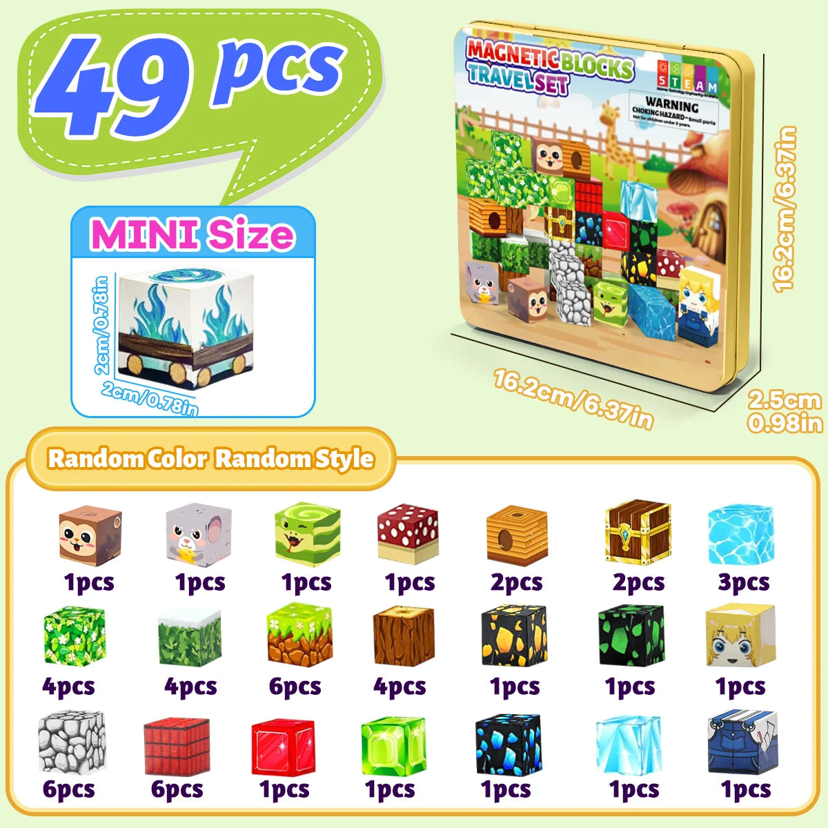 Magnetic Blocks Travel Magnet Cube Magnetic Building Blocks Toys with Portable Iron Box STEM Educational Magnet Toys for Kids.