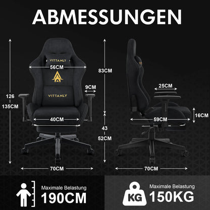 Kitinjoy Gaming-Stuhl aus natürlichem Wildleder, hohe Rückenlehne, ergonomischer Computerstuhl mit Fußstütze, bequemer Bürostuhl für Erwachsene