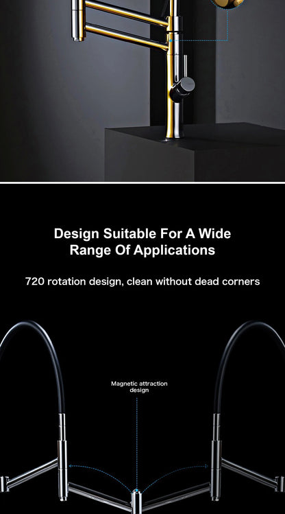 Modern Chrome Brass Pull Out Kitchen Faucet 2 Spray Modes Ceramic Valve Hot/Cold Water High Arc 360 Swivel Sink Mixer Tap