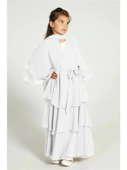 Summer Modest Kaftan Hijab Dresses For Women Kids Open Chiffon Khimar Kimono Abaya Dubai Luxury Muslim Sets Islam Kebaya Damen