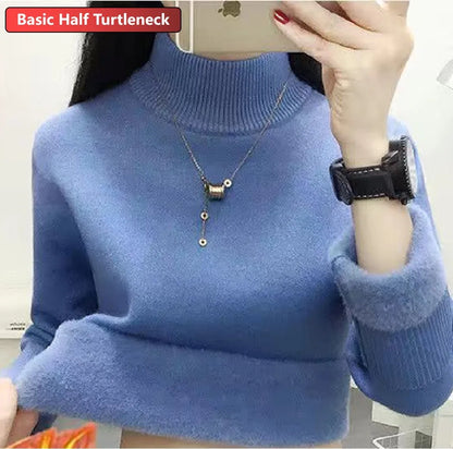 Pullover Für Frauen Winter Verdicken Rollkragen Schlank Stricken Pullover Neue Warme Plüsch Samt Gefüttert Strickwaren Jumper Tops Casual Poleras