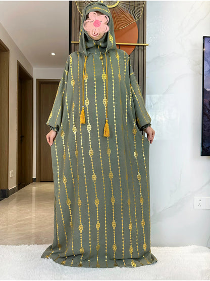 High Grade Cotton Fabric Ramadan Muslim Two-Hat Abaya Dubai Turkey Islam Prayer Clothes Gold Dust Dress Islam Women Dress Kaftan