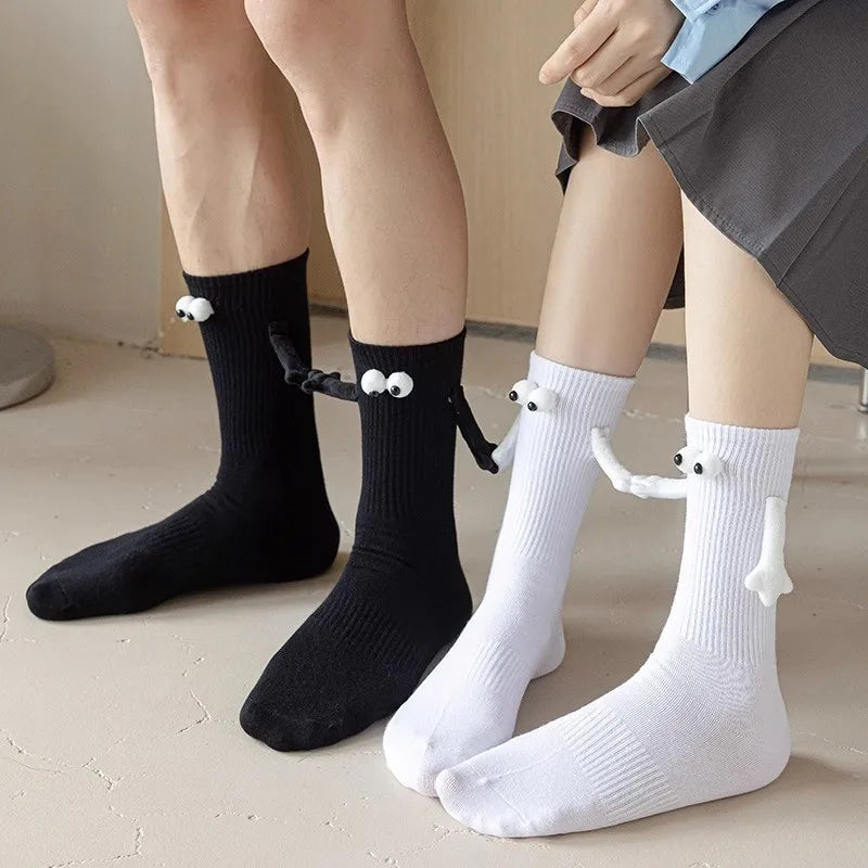 Funny Adult Socks Magnetic Hand in Hand Solid Color Cartoon Couple Socks Holiday Party Gifts for All Seasons.