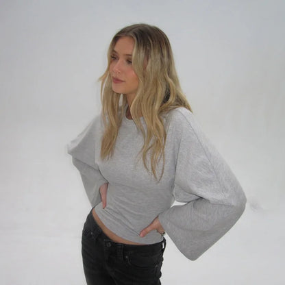 Trendix Basic Long Sleeve Crop Tops Women Summer O Neck Loose Casual Solid Pullover Top Ladies Street Party Club Fashion T Shirt