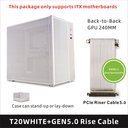 METALFISH T20 Mini ITX Case 9L Gaming Computer White Chassis Compact PC Support Flex PSU/100mm Cooler/180Liquid Cooler/240mm GPU