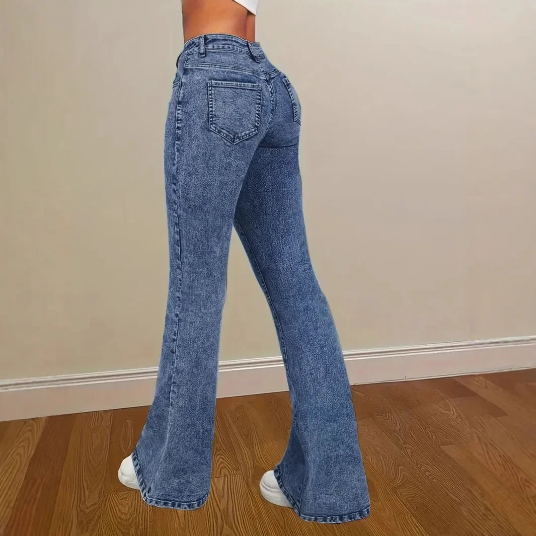 Women's Fashion Slim Fit Casual Micro Flared Jeans High Waist Bootcut Denim Pants Mid Rise Wide Leg Trousers.