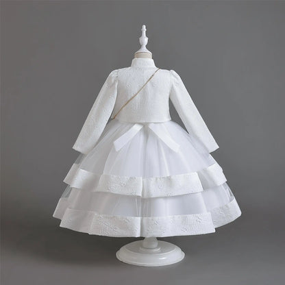 Neues Herbst/Winter Langarm-Partykleid, elegantes Mädchen-Stickerei, Weihnachts-Performance-Kleid, Geschenktüte für Kinder im Alter von 3–11 Jahren