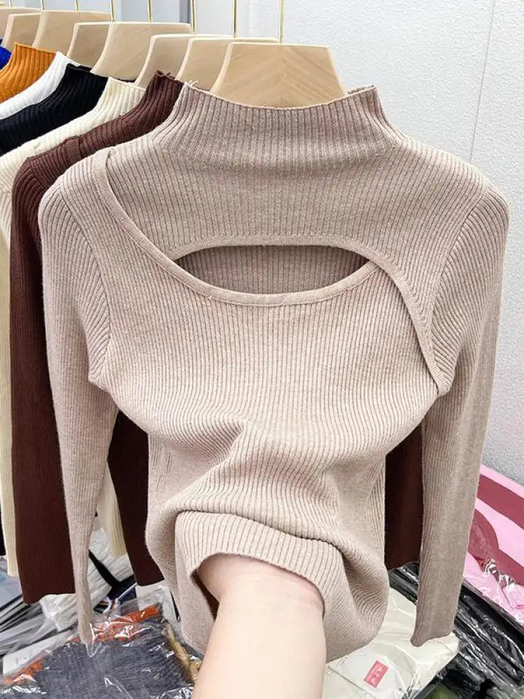 2025 weibliche Casual Pullover Herbst Winter Sexy Aushöhlen Frauen Pullover Schlank Vintage Jumper Weiche Warme Pull Gestrickte Pullover Tops