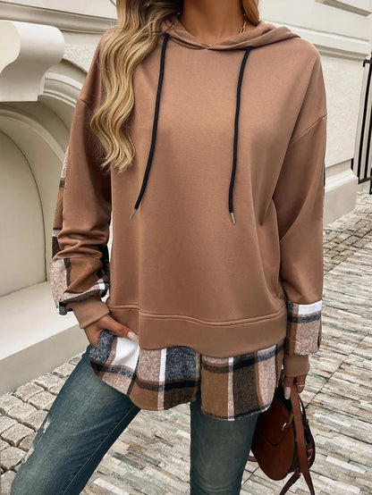 Women's Hoodie For Autumn And Winter 2025; Color-blocked Casual Pseudo Two-piece Raglan Long-sleeved Sweat For Women.