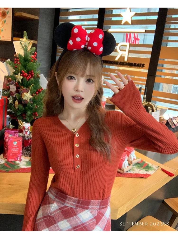 2023 herbst Winter Frauen Pullover Beiläufige Dünne Taste Gestrickte Pullover Pullover Femme Grundlegende Solide Jersey Tops Mode Kleidung.