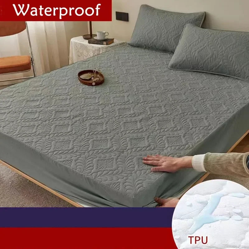 Waterproof Mattress Protector Thicken Fitted Bed Sheet Breathable & Noiseless Mattress Pad for Twin/Double/Queen/King Size Beds.