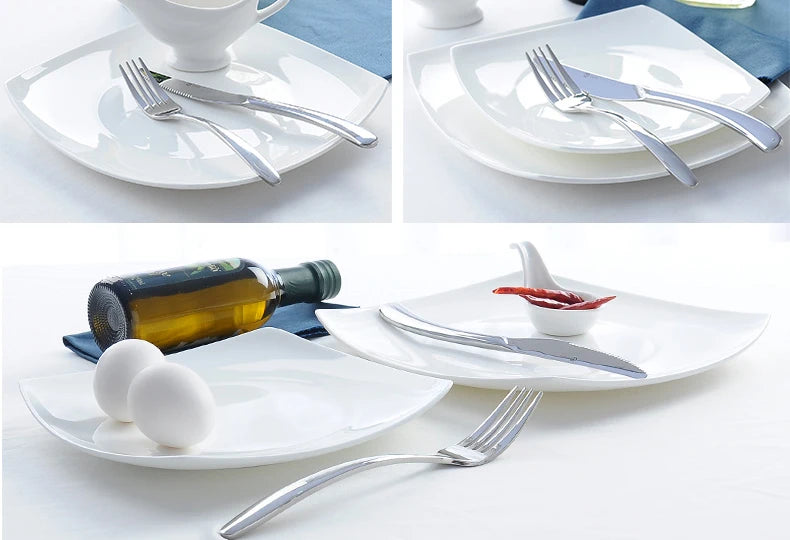 10.5 inch, bone china square dish, white ceramic plate for steak / soup, buffet serving trays, novalty dinner plate, rectangle.