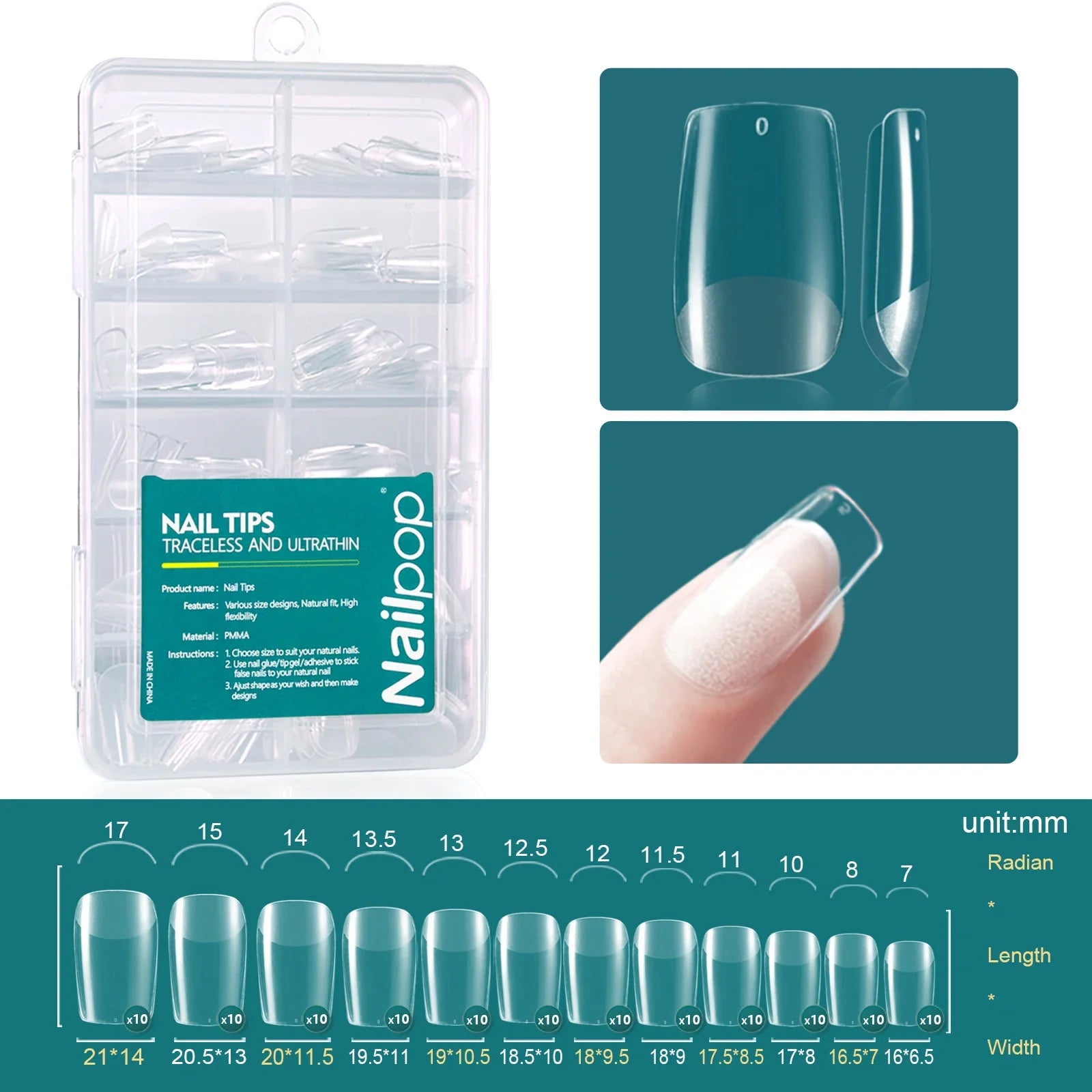 Nailpop 120pcs/box Gel X Nail Tips Medium Short Shape Almond/Square/Soft Gel Nail Tips False Nails Soak Off Easy Nail Extensions.