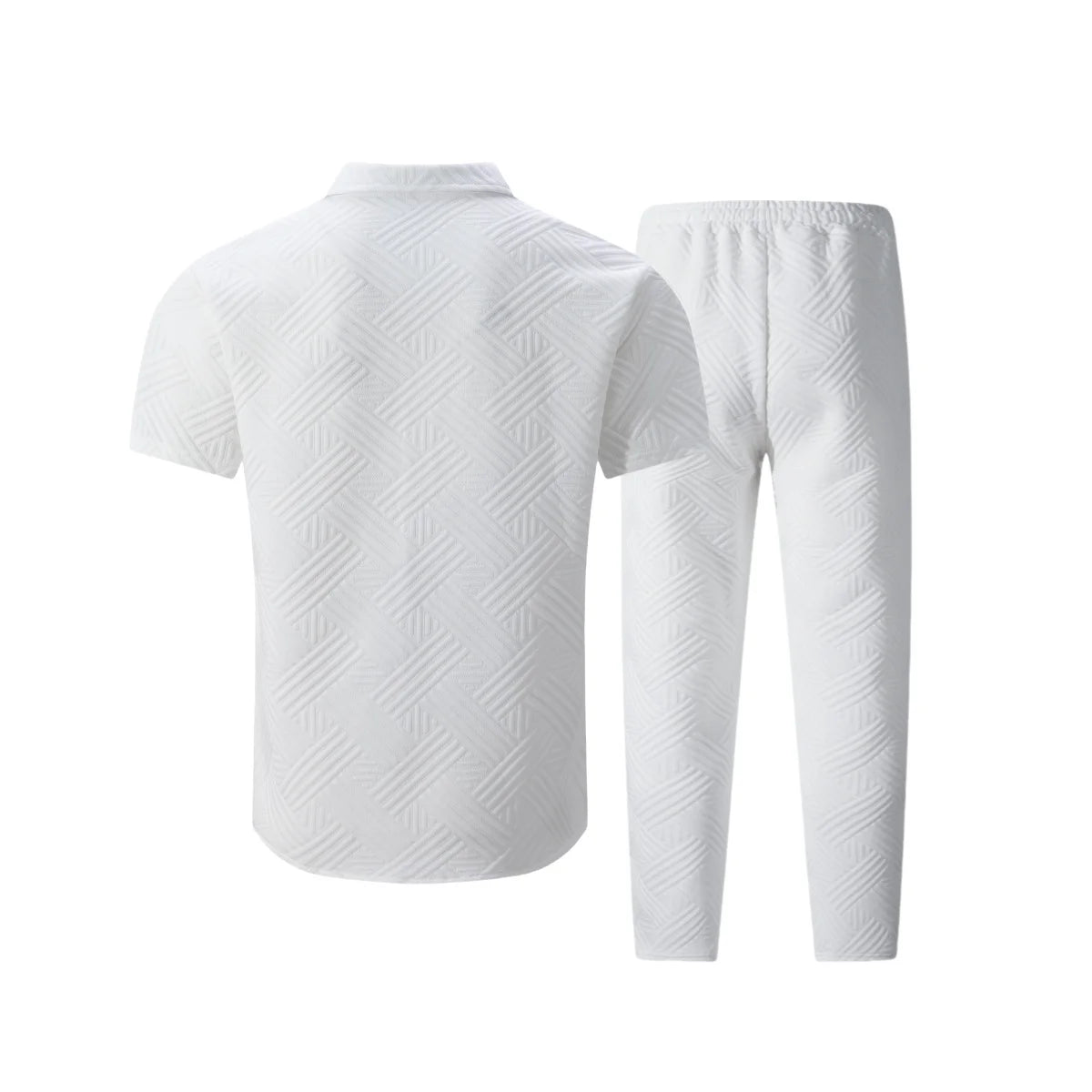 A fashionable and trendy two-piece short-sleeved shirtwithlong pants is perfect for men's daily casual wear in spring and autumn.