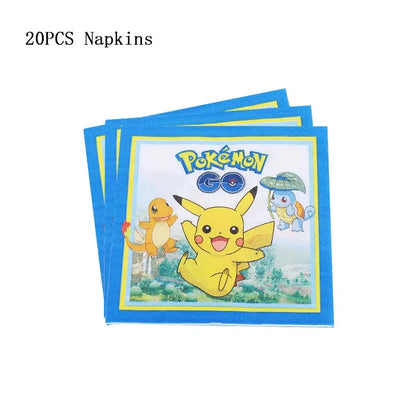 Pokemon Thema Geburtstag Party Dekoration Lieferungen Cartoon Pokemon Gehen Geschirr Tassen Teller Pikachu Ballon Für Baby Dusche Gefälligkeiten