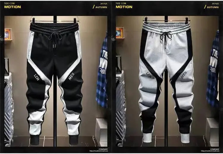 Lässige Herrenhose, koreanische trendige, locker sitzende Hose für dicke Leute, Herren-Jogginghose mit Gürtel und Spleißen.