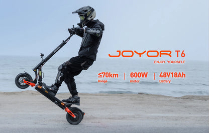 JOYOR T6 Adult Electric Scooter 600W Motor 48V18AH Battery E-Mountain Escooter 10" Off-Road Tire Foldable E-Scooter.