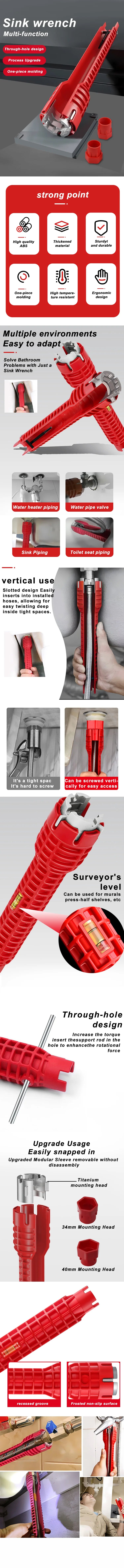 24 in 1 Sink Faucet Wrench Multifunction Pipe Wrench Anti-Slip Handle Double Head Wrench For Kitchen Bathroom Water Pipe Repair