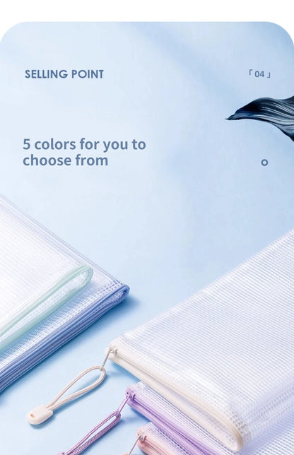 Zipper Mesh Bags A4/A5 Plastic Zipper Bags For Organizing Waterproof Clear Travel Bags Office Supplies Document，color random.