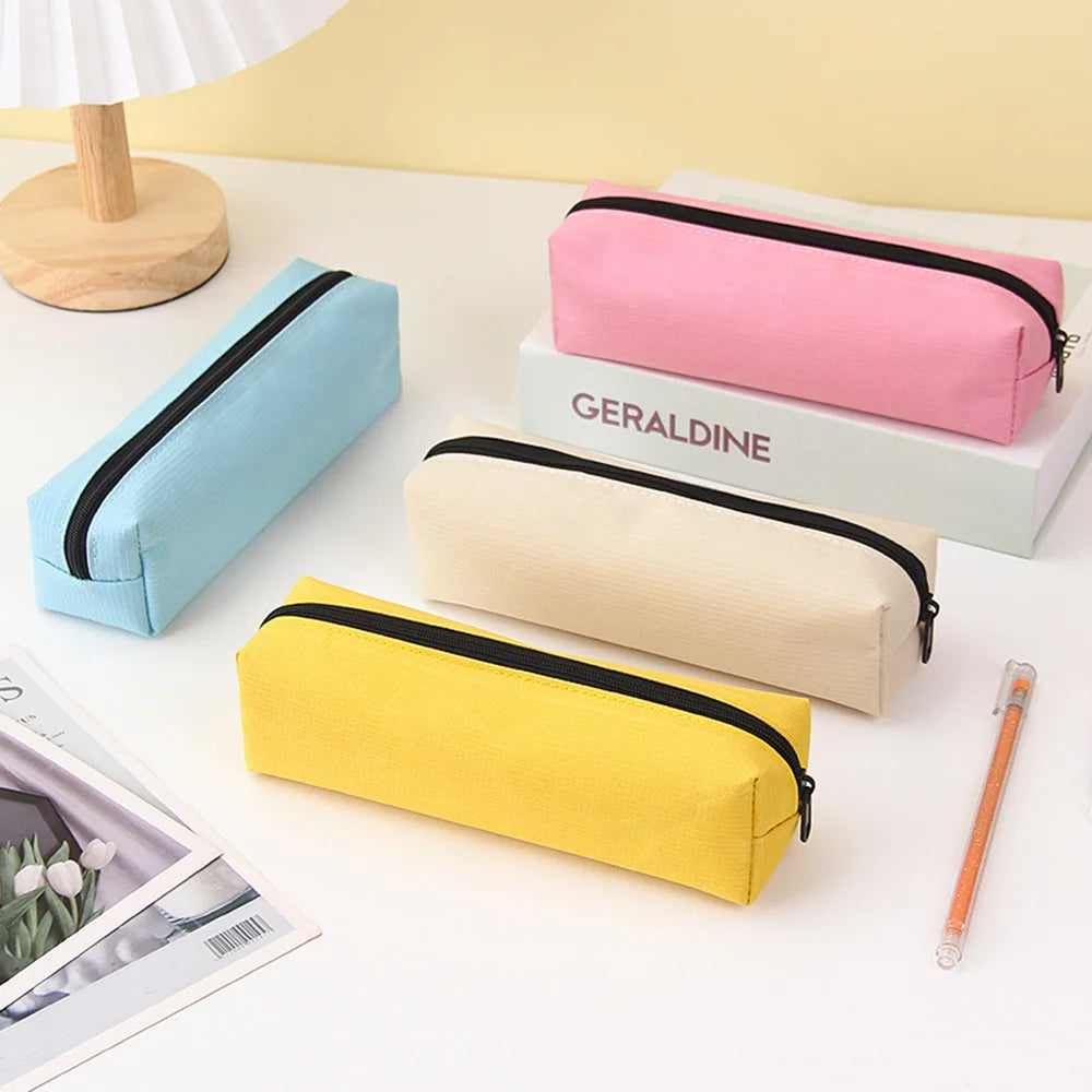 Solid Color Pencil Case Simple Pencil Bags For Student New Stationery School Supplies Kids Gift Zipper Big Cosmetic Bag.
